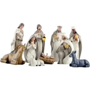 11PCS Nativity Set for Christmas Nativity Scene Resin Figurine Set, Birth of Jesus Ornament, Hand-Painted Holy Family Manger Scene Tabletop Collection Gifts for Christmas Indoor Decor