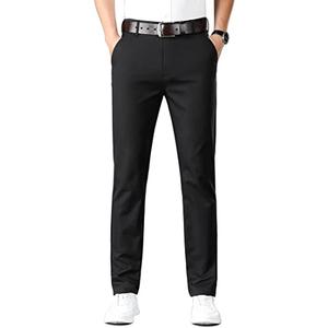 ESSYSHE Men’s Slim Fit Flat Front Dress Pants Wrinkle Free Khaki Casual Pants 8252Black, 29W x 32L