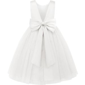 JerrisApparel Flower Girls Dress Wedding Satin Dresses Princess Birthday Party Prom Ball Gown (5-6 Years, White)