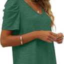 XIEERDUO Womens Summer Shirt V Neck Casual Tshirts Puff Sleeve Tops for Women Solid Color XS-3XL (Small, 06-green)