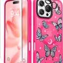 4 x GVIEWIN Magnetic for iPhone 16 Pro Max Case Compatible with Magsafe, [Screen & Camera Lens Protector] Fashion Pattern Translucent Shockproof Phone Cover for 16 Pro Max 6.9" (Starry Butterfly/Rosy)