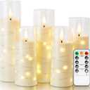 Homemory Ivory Flameless LED Candles with Remote Control & Timer, Battery Operated Star Lights, Fake Candles, Star Lights Set of 5 for Wedding Decor (5pcs, D2.2"x H5"5"6"7"8")