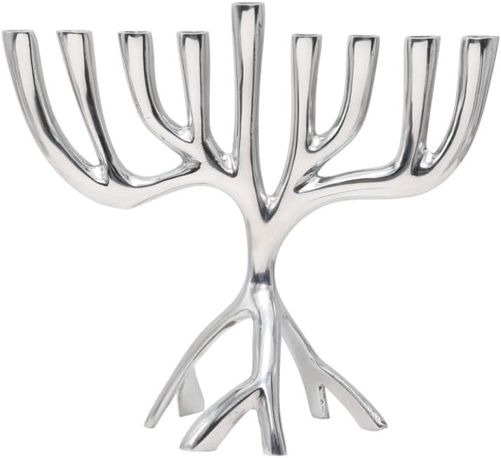 Yair Emanuel Modern Tree of Life Hanukkah Menorah - Contemporary Aluminum Design - Three Fits Standard Hanukkah Candles (7 Inch)
