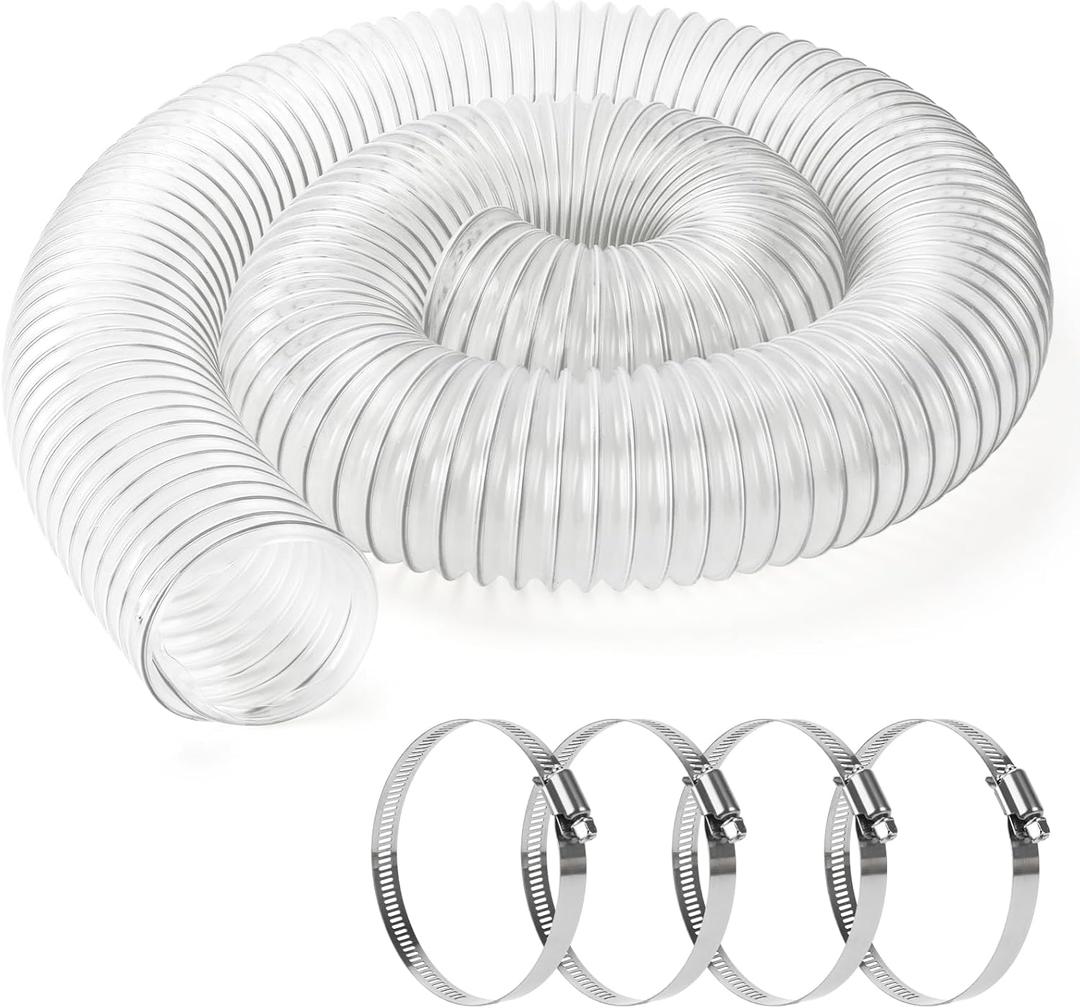 4" x 10' PVC Dust Collection Hose Clear Flexible Fume Debris Vacuum Collection Hose with 4 Clamps for Woodworking Dust Collection Systems (4inch/10 FT)