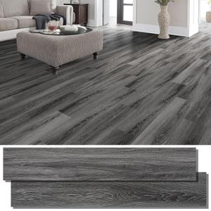 INMOZATA Peel and Stick Floor Tile Vinyl Flooring, Waterproof Vinyl Plank Flooring 36-Pack 54 Sq.Ft Wood Grain Self Adhesive Peel and Stick Flooring for Bedroom, Living Room, Kitchen, RV(Deep Gray)