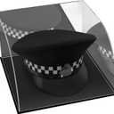 Military Police Hat Display Case Clear Acrylic Hat Display Box with Black Base & Stainless Steel Risers | Acrylic Baseball Cap Holder Stand | Showcase for Military Hats, Sports Caps & Mini Helmets