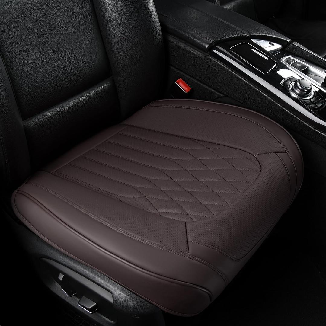 Front Car Seat Bottom Covers Brown, Universal Leather Front Seat Covers Bottom Protector 2 Pack, Anti-Slip and Full Wrapping Edge Compatible with Most of Vehicles - SUVs/Sedans/Pickup Trucks (StyleB-Lozenge)