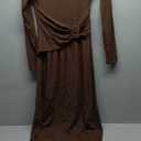 MEROKEETY Women's 2025 Fall Long Sleeve Midi Dress Elegant Boat Neck Ruched Swing Cocktail Party Dresses, XS