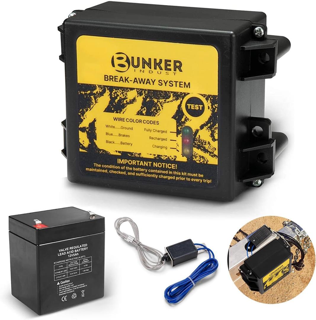 BUNKER INDUST Trailer Brake Away Kit with 12V 5AH Battery Built-in Charger and Switch, Trailer Breakaway System for for Trailer Caravan Towable RV Vehicle