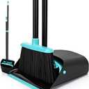 Upgrade Broom and Dustpan Combo Set, Extendable 52" Long Handle Broom for Easy Sweeping, Self-Cleaning Dust pan Teeth for Pet Hair, Perfect for Home, Kitchen, and Office