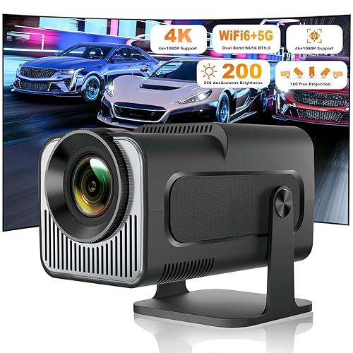 Upgraded HY260 PRO MINI Portable Projector, Native 1080P Support for 4K Resolution with Bluetooth 5.4 WIFI6 300 ANSI Android 11,180 Rotatable, Auto Keystone Correction,35"-130" Screen Video Projector, Black