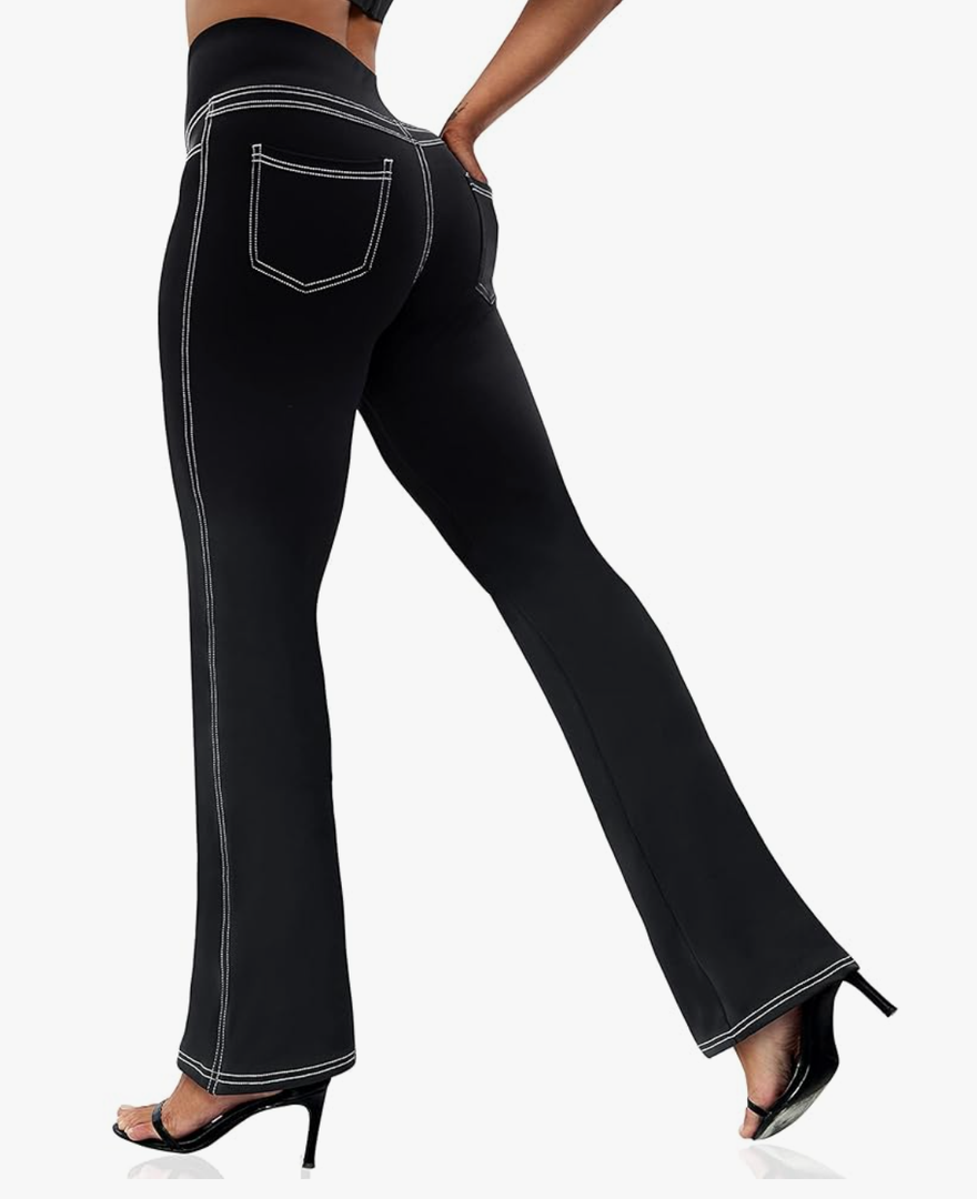 VOOVEEYA Women's Bootcut Leggings - Bootleg Yoga Pants Flare with 4 Pockets,Tummy Control High Waisted Casual Dress Pants 2XL
