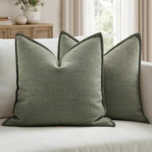 MIULEE Euro Sham Pillow Covers for Bed 26x26, 2 Pack Olive Green Thick & Textured Decorative Throw Pillow Covers, Neutral Linen Cushion Cases, Modern Farmhouse Home Decor, No Filling