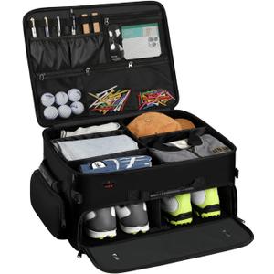Mogplof Extra Large 2 Layer Golf Trunk Organizer, Golf Gifts for Men Golfers, 20"x 14"x 10" Water-Resistant Car Durable Golf Organizer for 2 Pair Shoes, Balls, Tees, Clothes, Gloves, Accessories (Black)