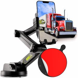 Phone Mount for Truck Phone Holder for Truck - Heavy Duty Suction Cup + Dashboard Pad, Mobile Device Holder for Dashboard Window 16.9 inch Long Arm, iPhone Samsung Compatible, Big Rig Trucker, Black