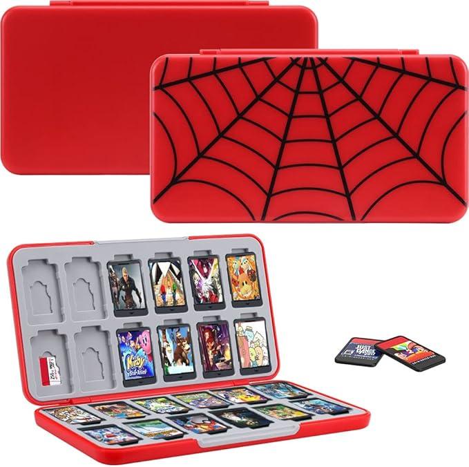Jusy Game Card Case for Nintendo Switch, with 24 Game Card Slots and 24 Micro SD Card Slots, Spider Portable Protective Storage Case (Cobweb)