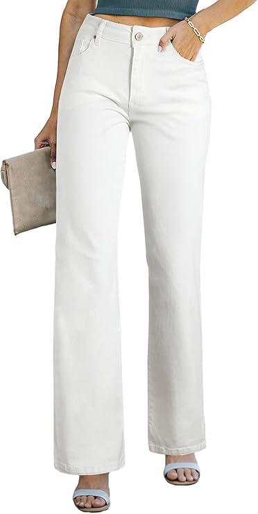 Sidefeel Women's Wide Leg Jeans Casual High Waisted Straight Zimbaplatinum Denim Pants with Pockets M