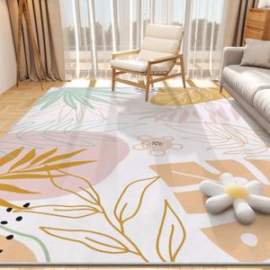 Yamaziot Large Area Rug 8x10 Washable Non-Slip Boho Rug for Bedroom Throw Cute Soft Kids Nursery Rug, Low Pile Faux Wool Soft Distressed Floor Carpet for Bedroom Nursery Classroom Living Room (8' x 10', Pink)
