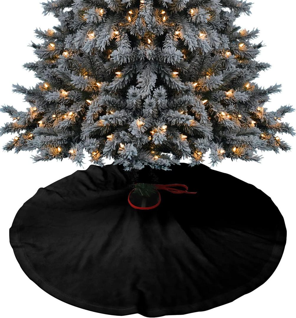 48 Inches Christmas Tree Skirt, Solid Color Black Tree Skirt for Xmas Holiday Merry Christmas Party Decorations Modern Minimalism Art Xmas Tree Mat Ornaments