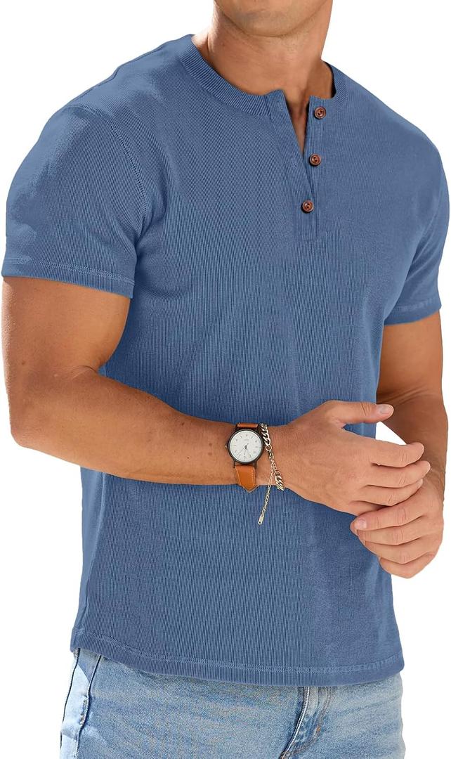 Sailwind Mens Muscle Henley Shirts Lightweight Workout T-Shirt Gym Tee Athletic Short Sleeve with Button XL