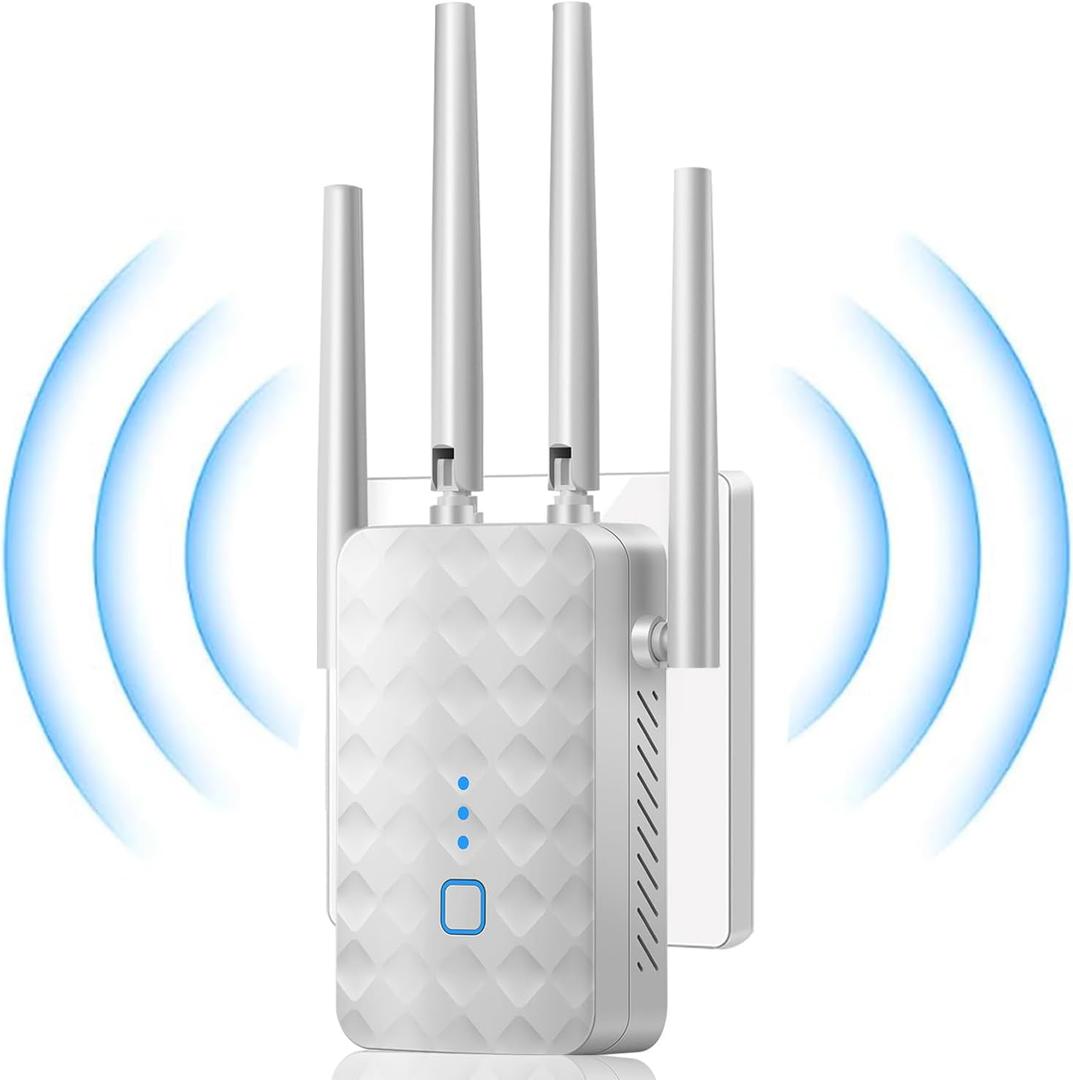 WiFi Extender Signal Booster for Home - 1200Mbps Dual Band, Covers 12850 Sq Ft & 108 Devices, Long Range Internet Booster with Ethernet Port, Easy Setup (White)