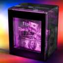Lighted Up Tip Jar for Money with Lock and LED Light Acrylic Donation Box with Sign Holder ''Tips! Thank You!'' USB Powered Suggestion Box for Bartender Band Coffee Shop Restaurant