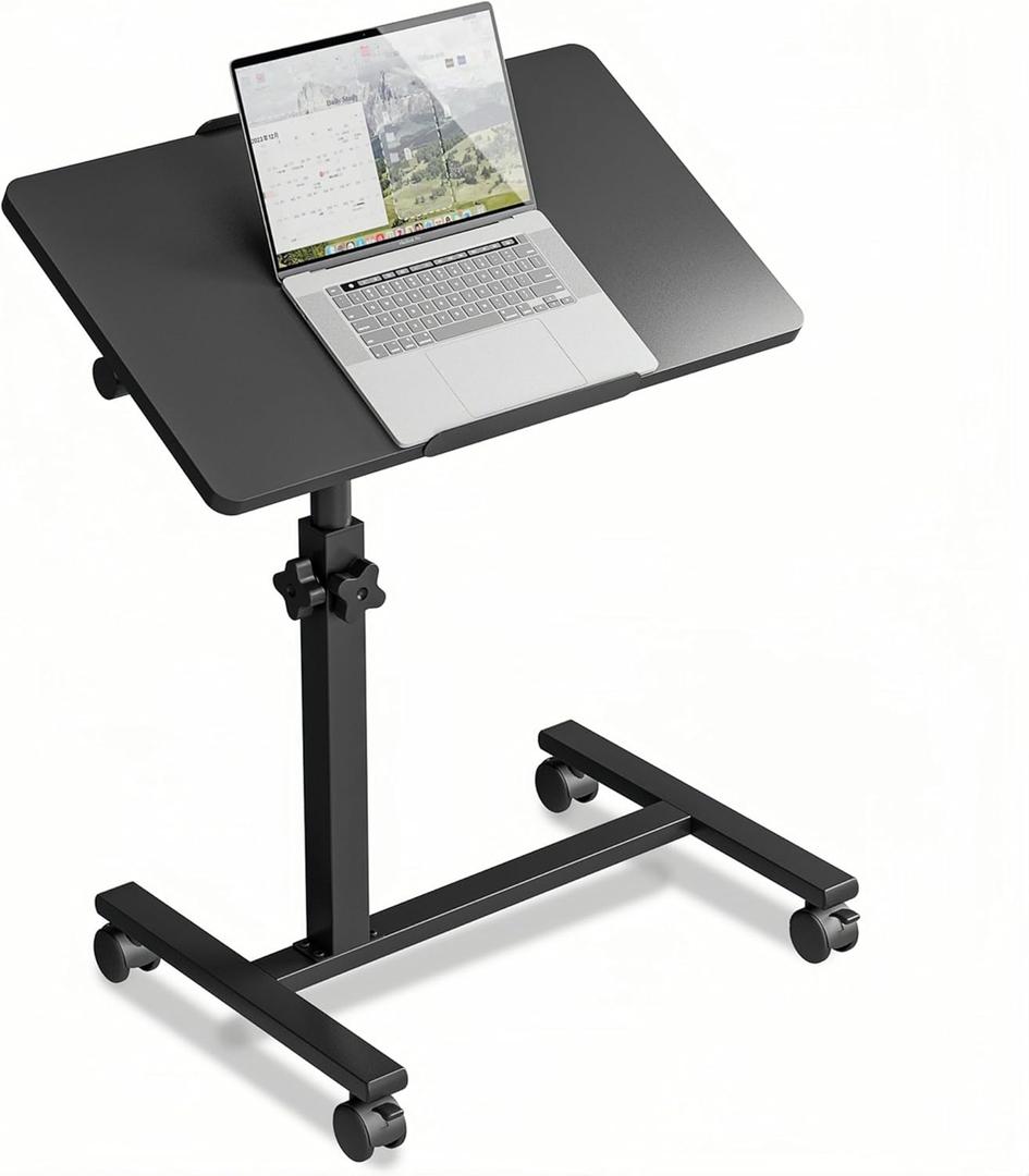 Overbed Table with Wheels Adjustable Bed Desk Hospital Bed Table Laptop Stand for Couch TV Tray Cart Portable Desk Computer Workstations-Black