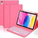 CHEEOKUO Folio Keyboard Case for iPad (A16) 11th Generation 11 Inch (2025), iPad 10th Generation 10.9 Inch (2022), Wireless Detachable Keyboard, 7-Color Backlight, Pencil Holder (Pink)