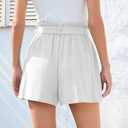 HIYIYEZI Women Casual Shorts Bowknot Tie Waist Summer Shorts with Pockets (White, XXL)