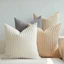 JOJUSIS Pack of 4 Neutral Decorative Throw Pillow Covers Farmhouse Boho Home Decor Striped Corduroy Square Pillowcases 18 x 18 Inch, Missing One Pillow Cover