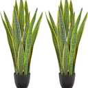 Hollyone 2 Set Artificial Snake Plant Potted, 28 Inch Faux Sansevieria Trifasciata Plants Large Tall Tropical Fake Snake Plants Tree in Black Pot for Home Office Room Patio Garden Indoor Outdoor Decor