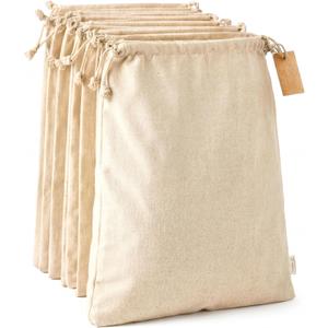 LEAFICO Cotton Storage Bags  X-Large 14x17 Inch (6-Pack)  Reusable Muslin Bags with Drawstrings  Biodegradable Canvas Fabric Sacks  Perfect for Bread, Bulk Produce, Potatoes, Onions, Shoes