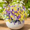 54 Bundles Artificial Flowers for Outdoor, 36 Pansy+18 Eucalyptus Camellia Silk Faux Flowers, Realistic Artificial Plants for Porch Garden Patio Yard Window Box and Home Decoration