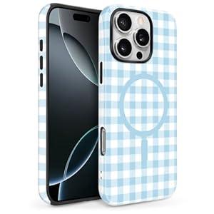 Newseego for iPhone 16 Pro Max Magnetic Case, Cute Plaid Checkerboard Gingham Design Case for Girls Women Men Soft TPU and Hard PC Bumper Shockproof Drop Protection Cover for iPhone 16 Pro Max-Blue
