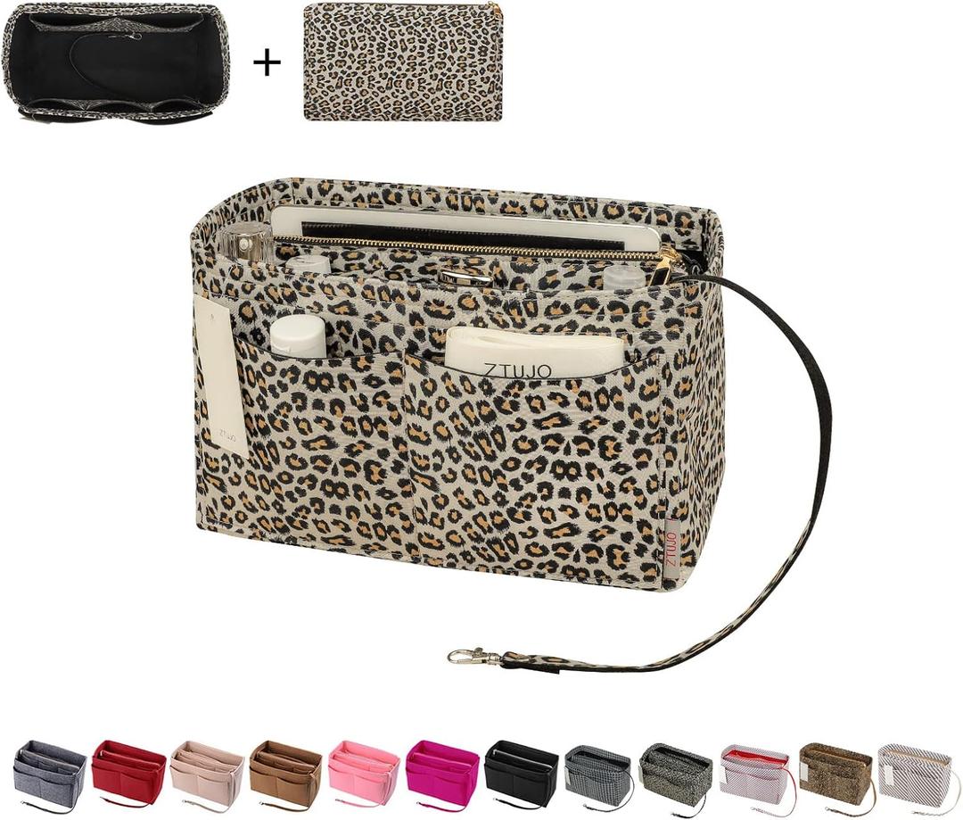 ZTUJO Purse Organizer Insert, Felt Bag Organizer with Metal Zipper, Handbag & Tote Shaper, For Speedy Neverfull Tote, Slender Medium