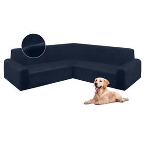 HDCAXKJ Corner Sectional Couch Covers Velvet Stretch L Shape Sofa Cover Soft Thick Sectional Slipcovers Set U Shaped Living Room Non Slip Magic Furniture Protector for Pet Dogs (Navy Blue, Large)