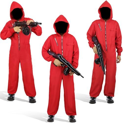 Halloween Red Jumpsuit Costume with Mask Money Game Cosplay Outfits Adult Unisex Men Women Coveralls QM021L Size L