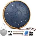 Steel Tongue Drum-QingShi 15 Notes 14 Inch Steel Drum Instrument for Adults, Steel Handpan Drums with Handpan Drum Mallet, Music Book and Carry Bag, C Major (Navy Blue)