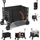 3 in 1 Collapsible Wagon Converts to Bench, 220lbs Foldable Wagon Cart with Wheels, 120L Shopping Cart for Groceries Folding Utility Wagon for Beach, Garden, Camping, Sport, Black