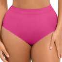 FeelinGirl Seamless Shapewear Underwear for Women Body Shaper Briefs High Waisted Panties Rose Red L
