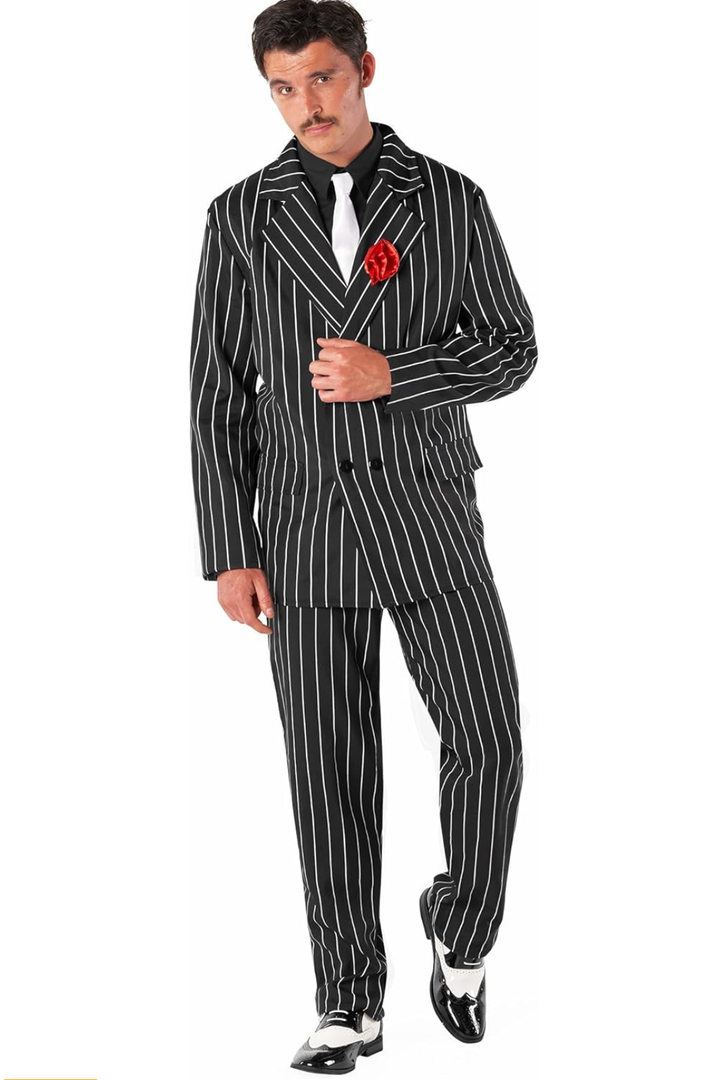 Morph 1920s Mens Gangster Costume, Roaring 20s Mobster Outfit for Men, Vintage Style Party Attire, L