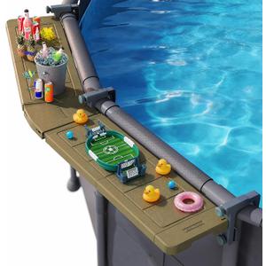 POOLHACKER Poolside Bar Extended for Above-Ground Round Pools, Original Swim-Up Bar Table, Foldable Patio Poolside Table, Weather-Resistant Stable Tabletop, Easy Maintenance, Brown