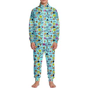 Kids Two-Piece Classic Zippered Sports Jacket Set Sweatpants Jogging Teenager Sportswear Set (Blue)