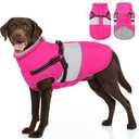 SUNFURA Dog Jacket, Large Dog Coat with Harness Built in, Warm Pet Winter Jacket Zippered Snow Coat with Furry Collar, Waterproof Fleece Snowsuit for French Bulldog, Hot Pink L