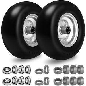 Cliseve11x4.00-5 Flat-Free Lawn Mower Tires, Solid Smooth Tread with 3/4 & 5/8" Precision Bearings, Adjustable 3.4"-5.6" Centered Hub, Universal Fit for Zero-Turn Mowers & Outdoor Equipment, 2 Pack