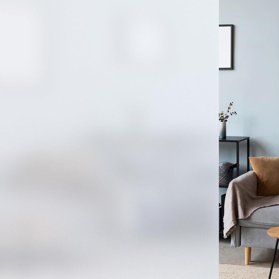 LUTE Window Privacy Film, Frosted Glass Window Film for Bathroom, Static Cling Removable Heat Control Glass Coverings, Non Adhesive Opaque Door Sticker for Home Office (Pure, 17.5" x 118.1")