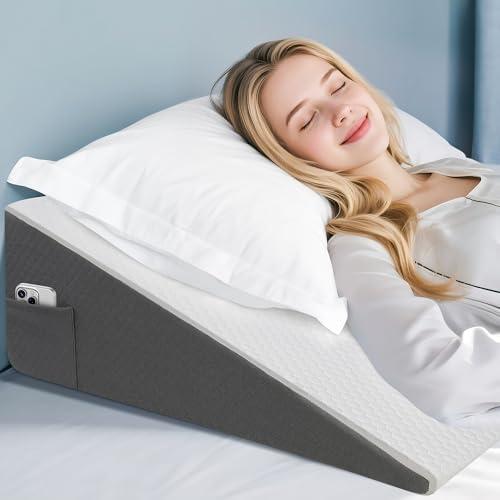 Sleeping Bed Wedge Pillow for Adults Seniors, Cooling Memory Foam Incline Pillow Wedge for Head, Neck & Back Support and Leg Elevation, Removable Washable Cover, White