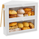 WOWLIVE Corner Bread Box for Kitchen Countertop, Large Double Layer Bread Storage Container for Homemade Bread, Black Bread Holder for Kitchen Counter, Under Cabinet Organizer (White, Medium)
