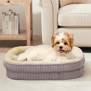 Orthopedic Dog Bed for Small Dogs Breeds, High Density Egg Crate Foam Dog Sofa Beds,Oval Kennel Bed, Pet Couch Bed with Four Sided Bolster, Removable Washable Cover& Non-Slip Bottom, 17" x 23"
