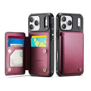 Vinich for iPhone 17 Pro Wallet Case with Card Holder, RFID Blocking Credit Slots Kickstand Shockproof Phone Cover Fit for iPhone 17 Pro 6.3" Wine Red